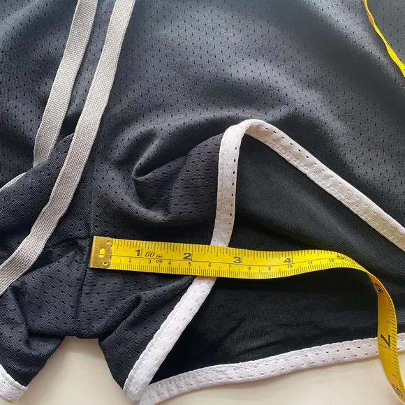 Y2K Nike Black Athletic Shorts White Trim Drawstring Running Gym Activewear - Picture 13 of 14